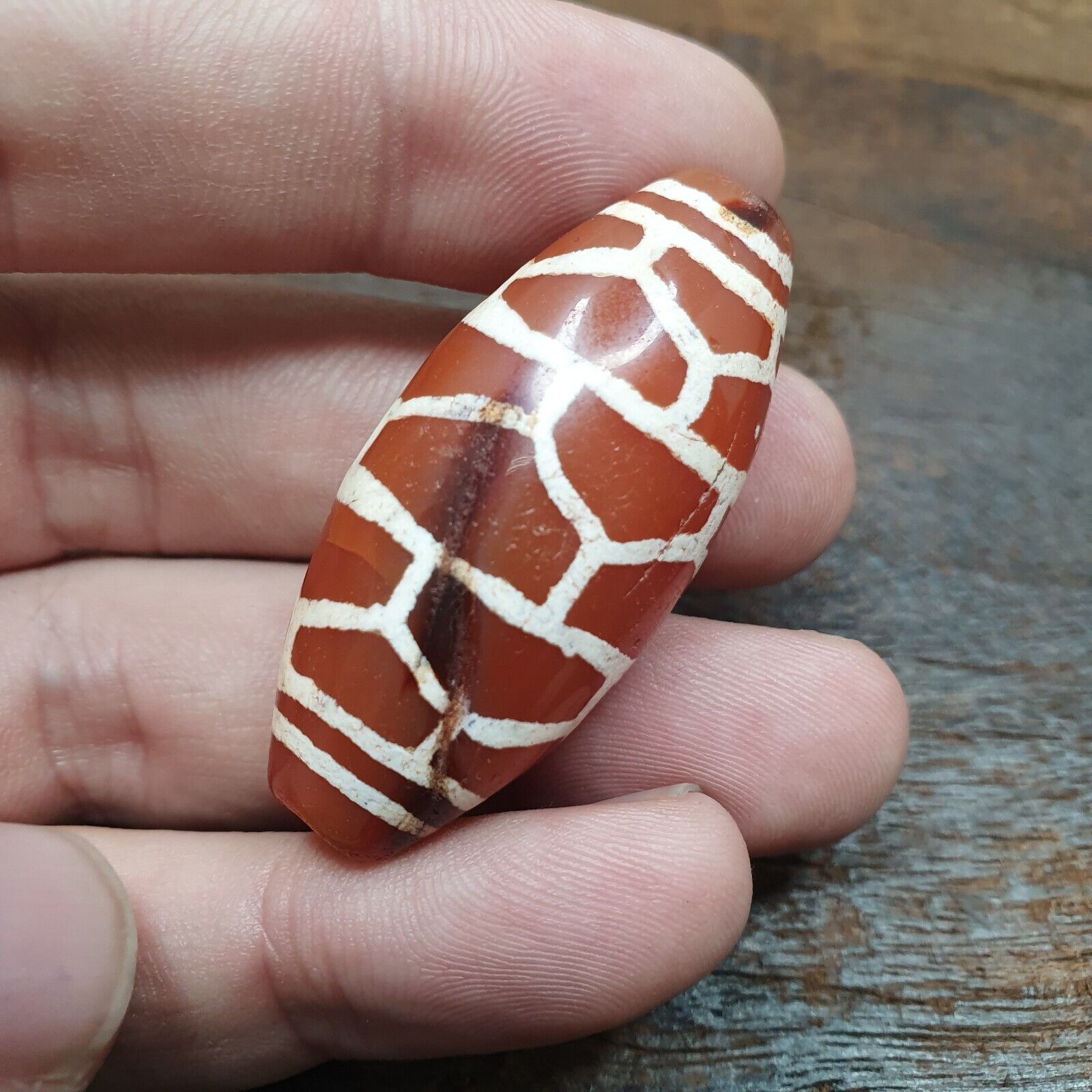A Huge Carnelian Etched Agate Antique Jewelry Beads Pendant 44x20mm