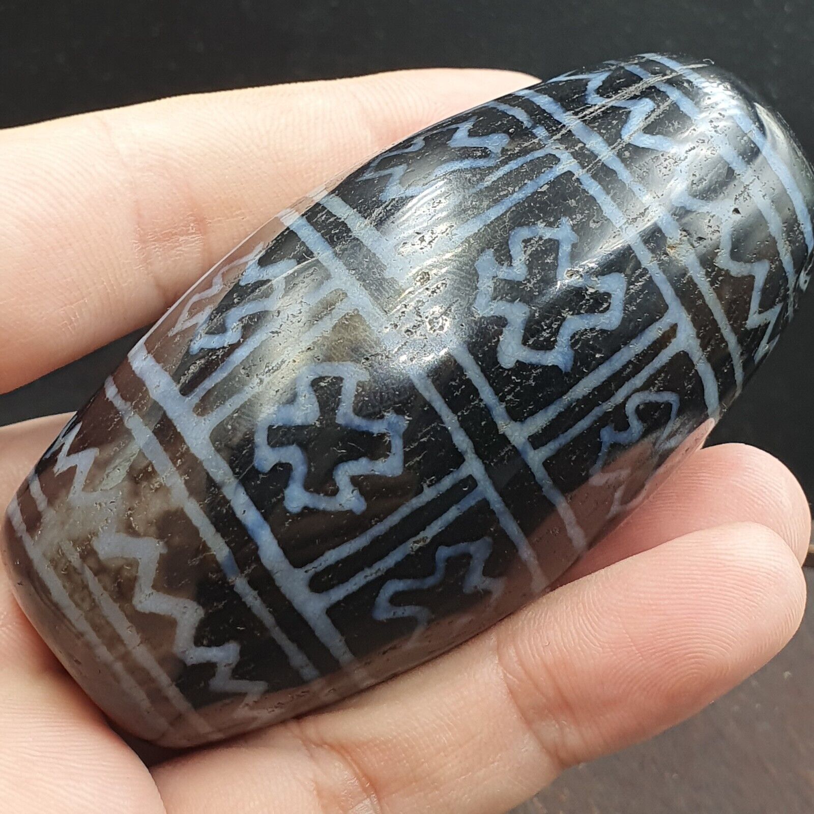 Huge Bead Indus Valley Etched Black Agate Antique Jewelry Beads Pendant