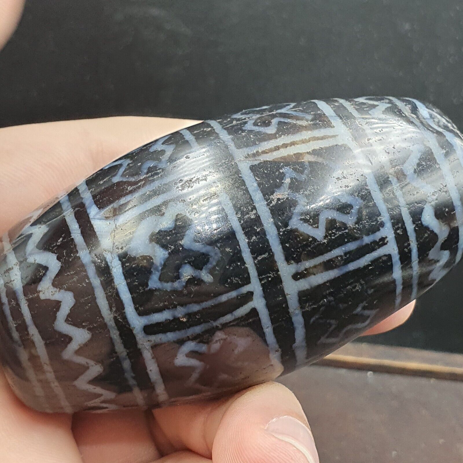 Huge Bead Indus Valley Etched Black Agate Antique Jewelry Beads Pendant