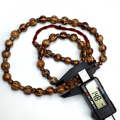 Asian Burmese Old Pumtek Petrified Wood Decorated Stone beads Strand necklace