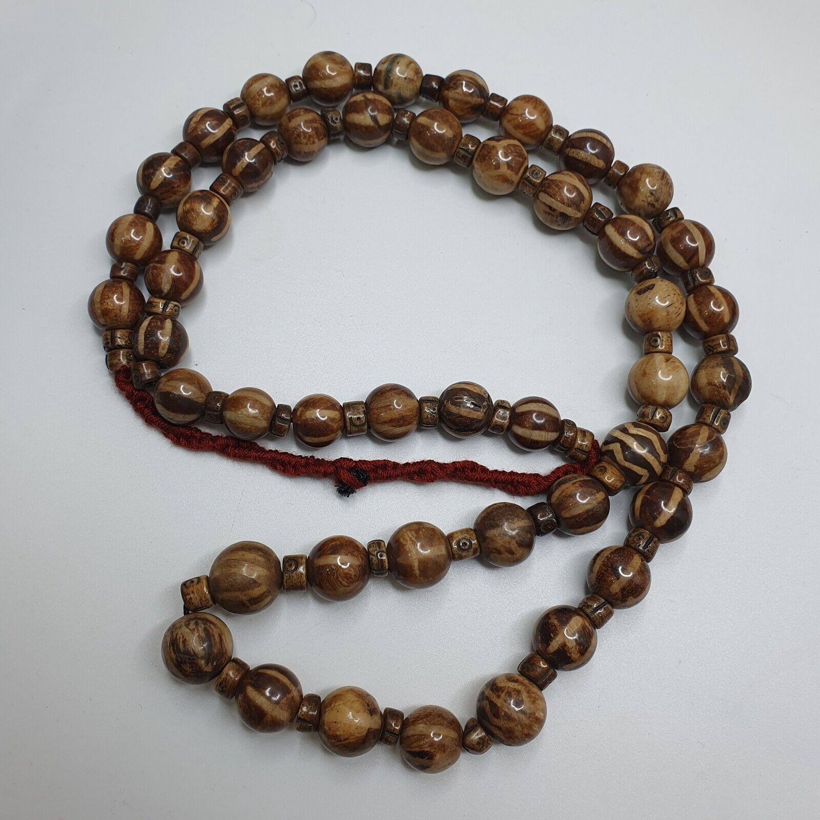 Asian Burmese Old Pumtek Petrified Wood Decorated Stone beads Strand necklace