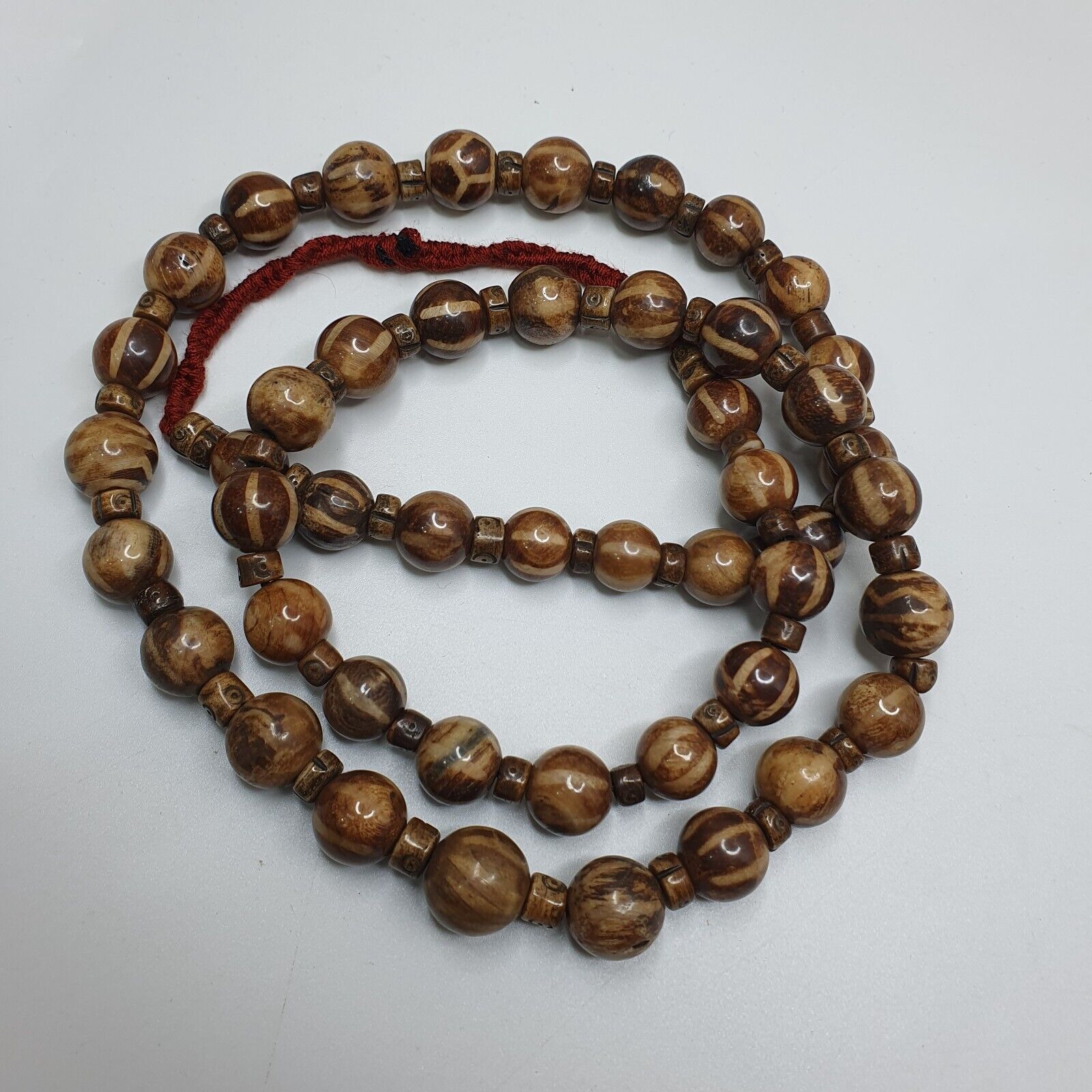 Asian Burmese Old Pumtek Petrified Wood Decorated Stone beads Strand necklace