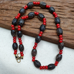 Antique Tibetan Carving Smoky Quartz & venetian whiteheart Beads Mala Necklace