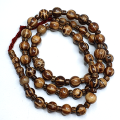 Asian Burmese Old Pumtek Palm Wood Stone beads Strand Long necklace