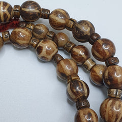 Asian Burmese Old Pumtek Palm Wood Stone beads Strand Long necklace