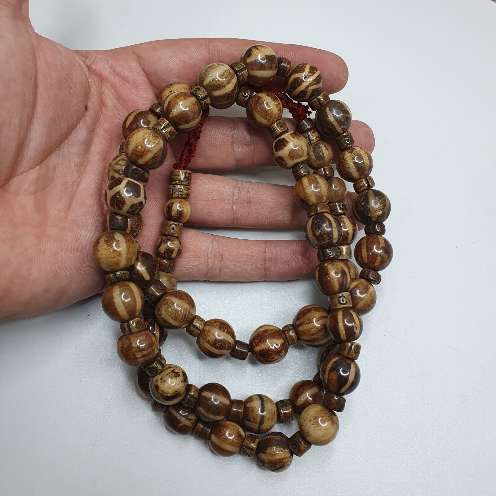 Asian Burmese Old Pumtek Palm Wood Stone beads Strand Long necklace