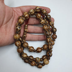 Asian Burmese Old Pumtek Palm Wood Stone beads Strand Long necklace