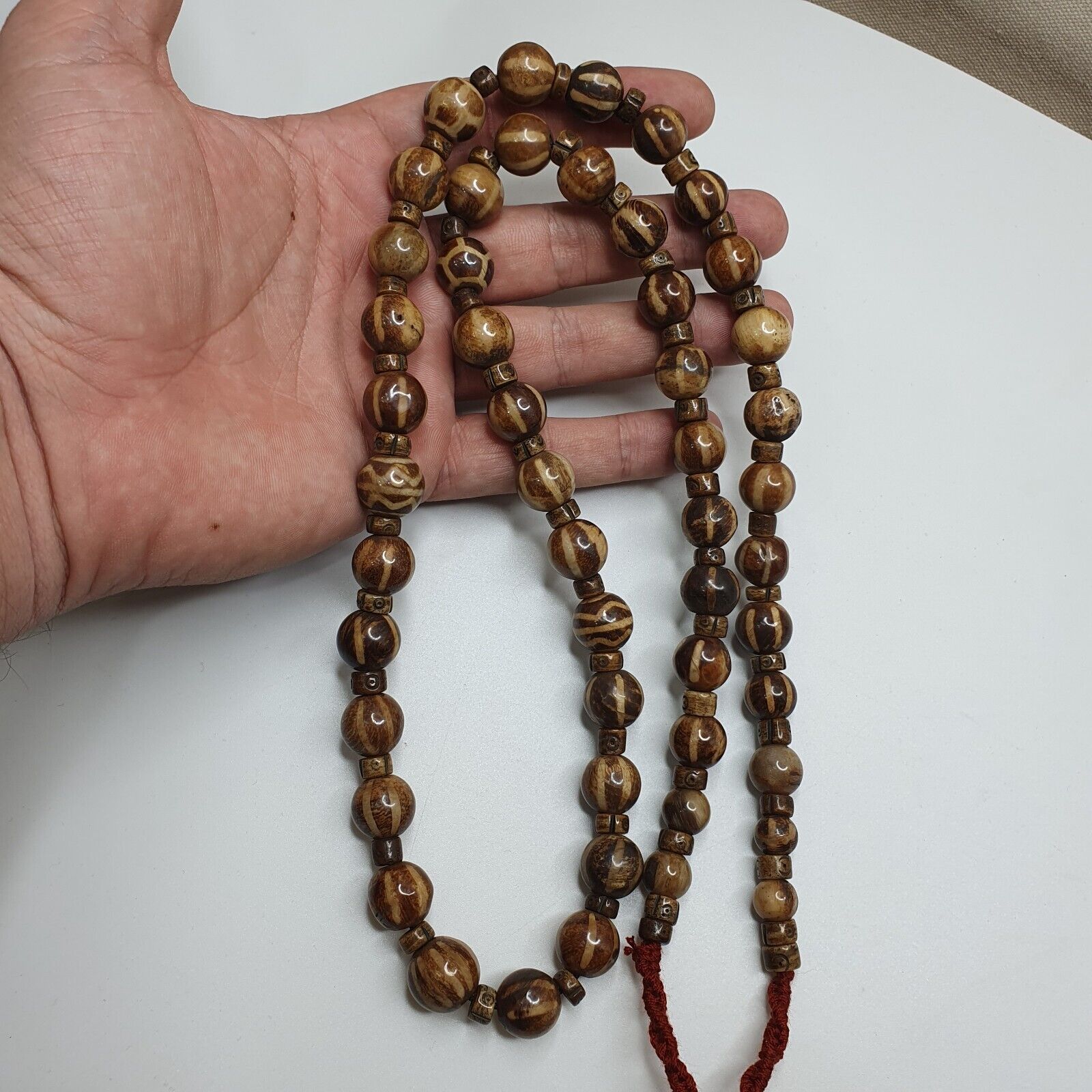 Asian Burmese Old Pumtek Palm Wood Stone beads Strand Long necklace