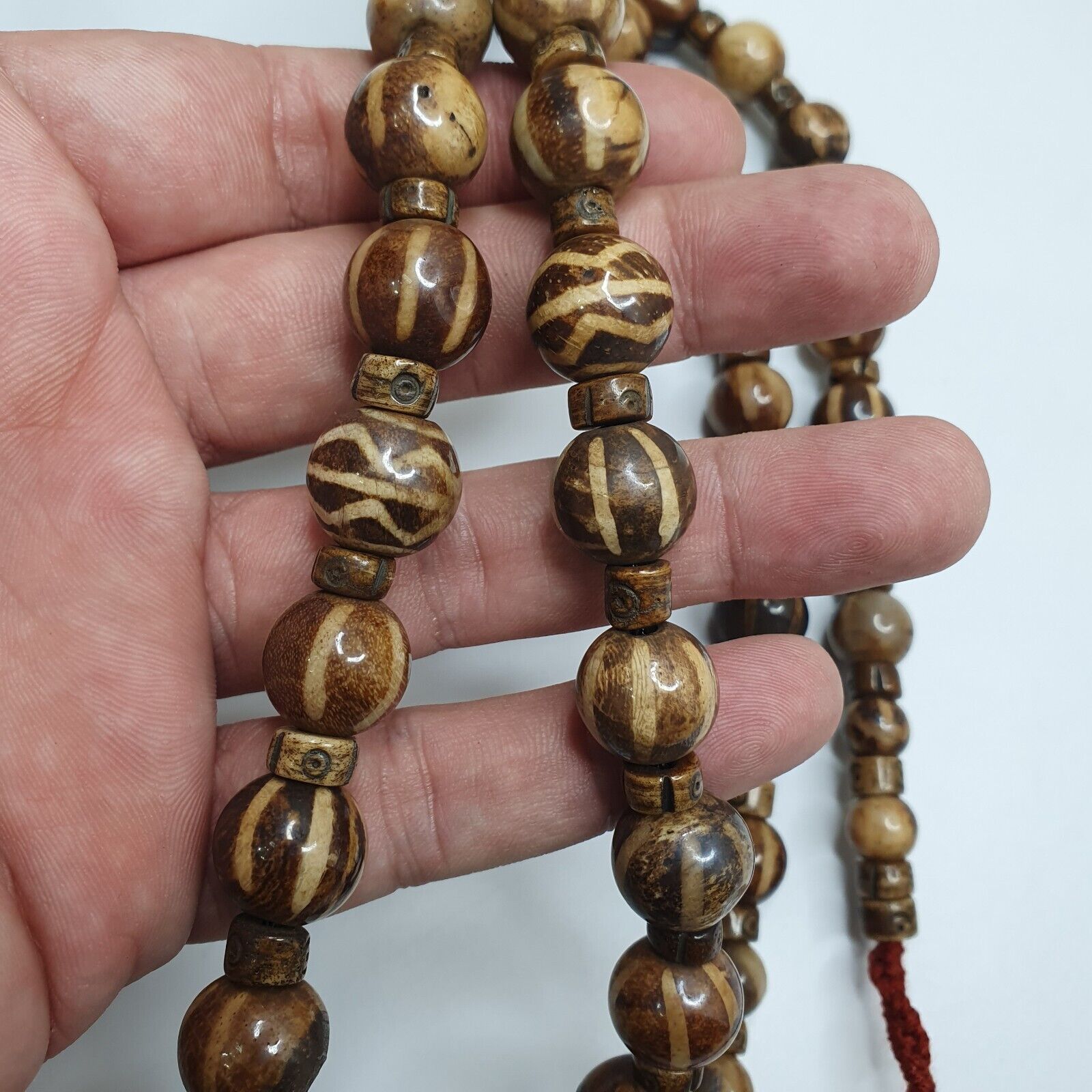 Asian Burmese Old Pumtek Palm Wood Stone beads Strand Long necklace