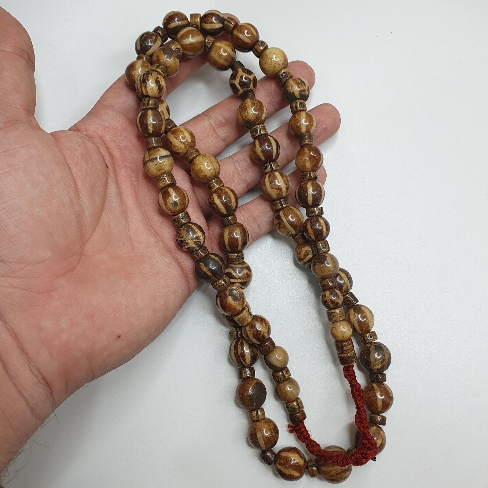Asian Burmese Old Pumtek Palm Wood Stone beads Strand Long necklace