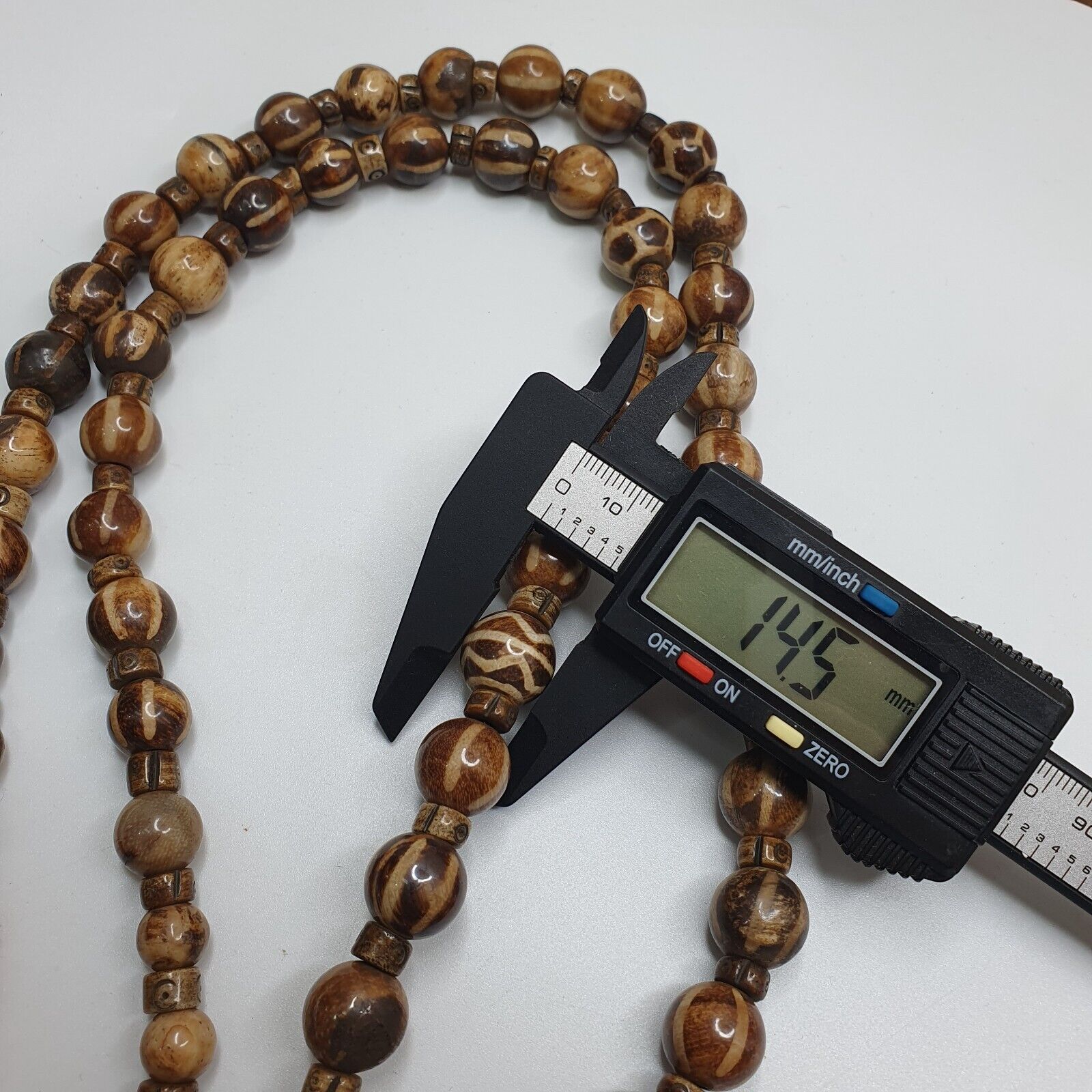 Asian Burmese Old Pumtek Palm Wood Stone beads Strand Long necklace