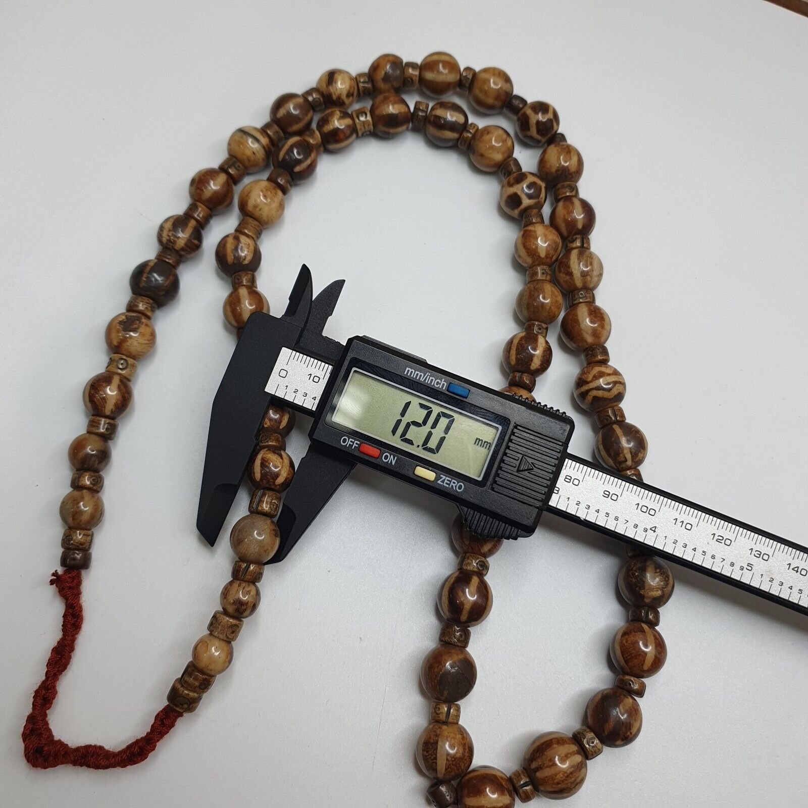 Asian Burmese Old Pumtek Palm Wood Stone beads Strand Long necklace