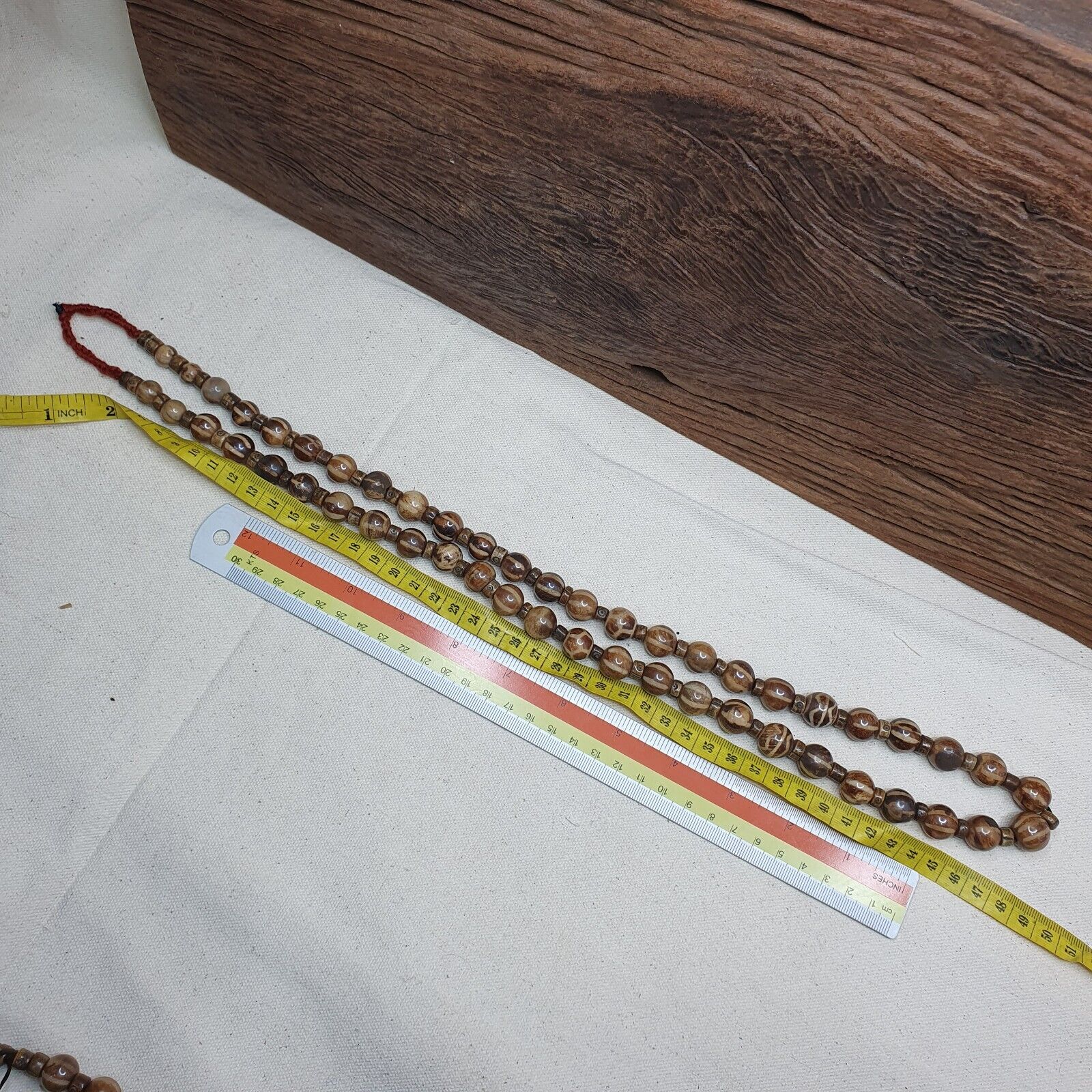 Asian Burmese Old Pumtek Palm Wood Stone beads Strand Long necklace