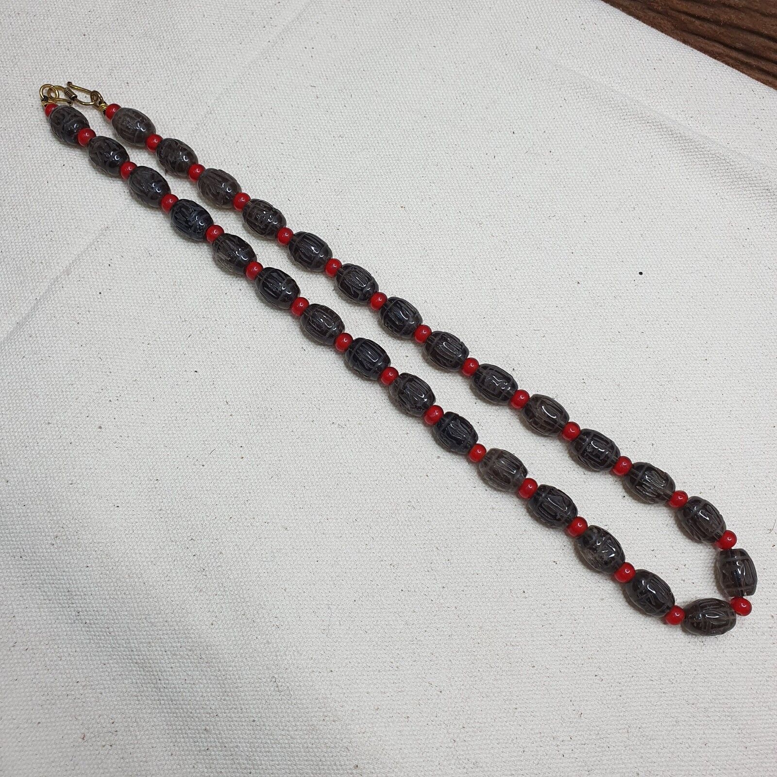 Tibetan antique Carving Smoky Quartz & venetian whiteheart Beads Mala Necklace