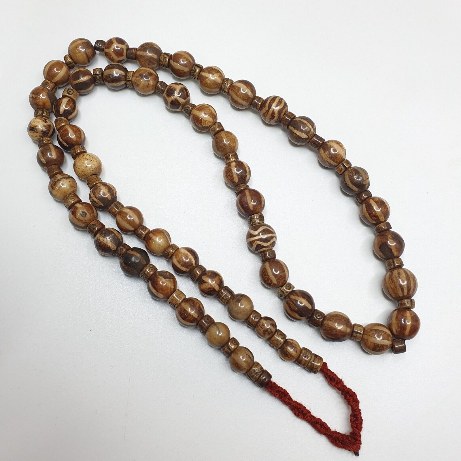 Asian Burmese Old Pumtek Palm Wood Stone beads Strand Long necklace