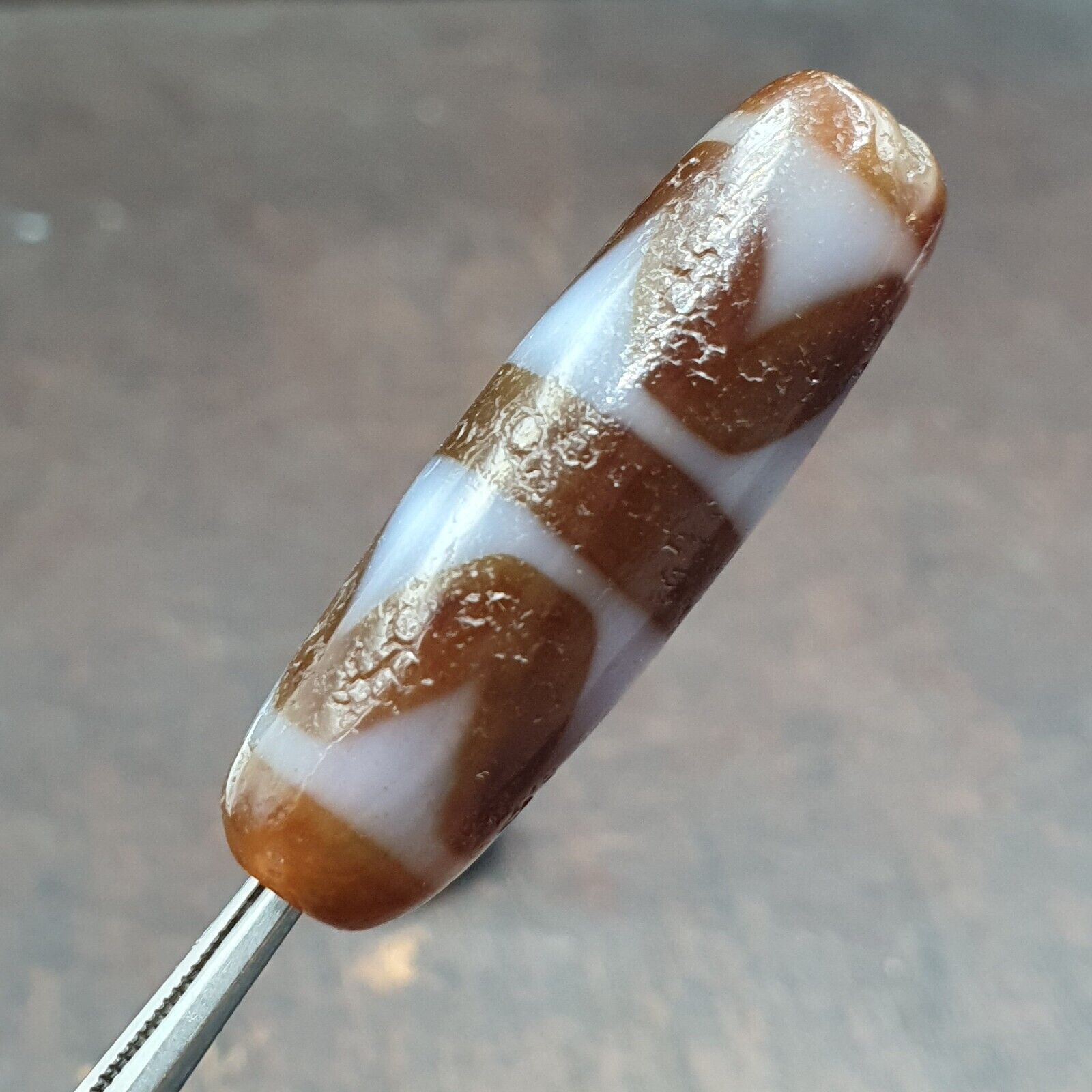 Double Ripple totem Antique Tibetan Agate Dzi Bead Amulet Very Rare bead