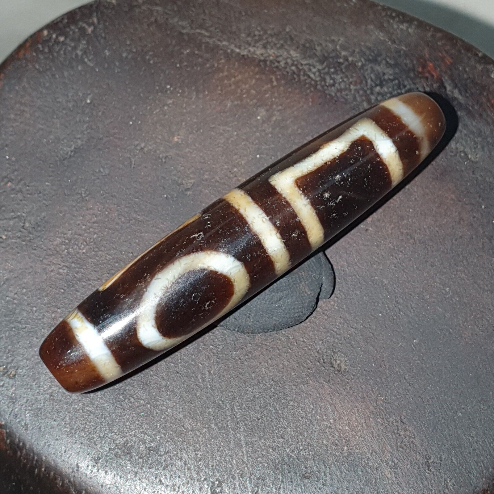 Rare Himalayan Tibetan Dzi Buddha Eye Quad Sakor Amulet Bead