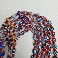 Vintage Venetian Style Chevron Feather Skunk Mix Glass Beads Necklace MX-122