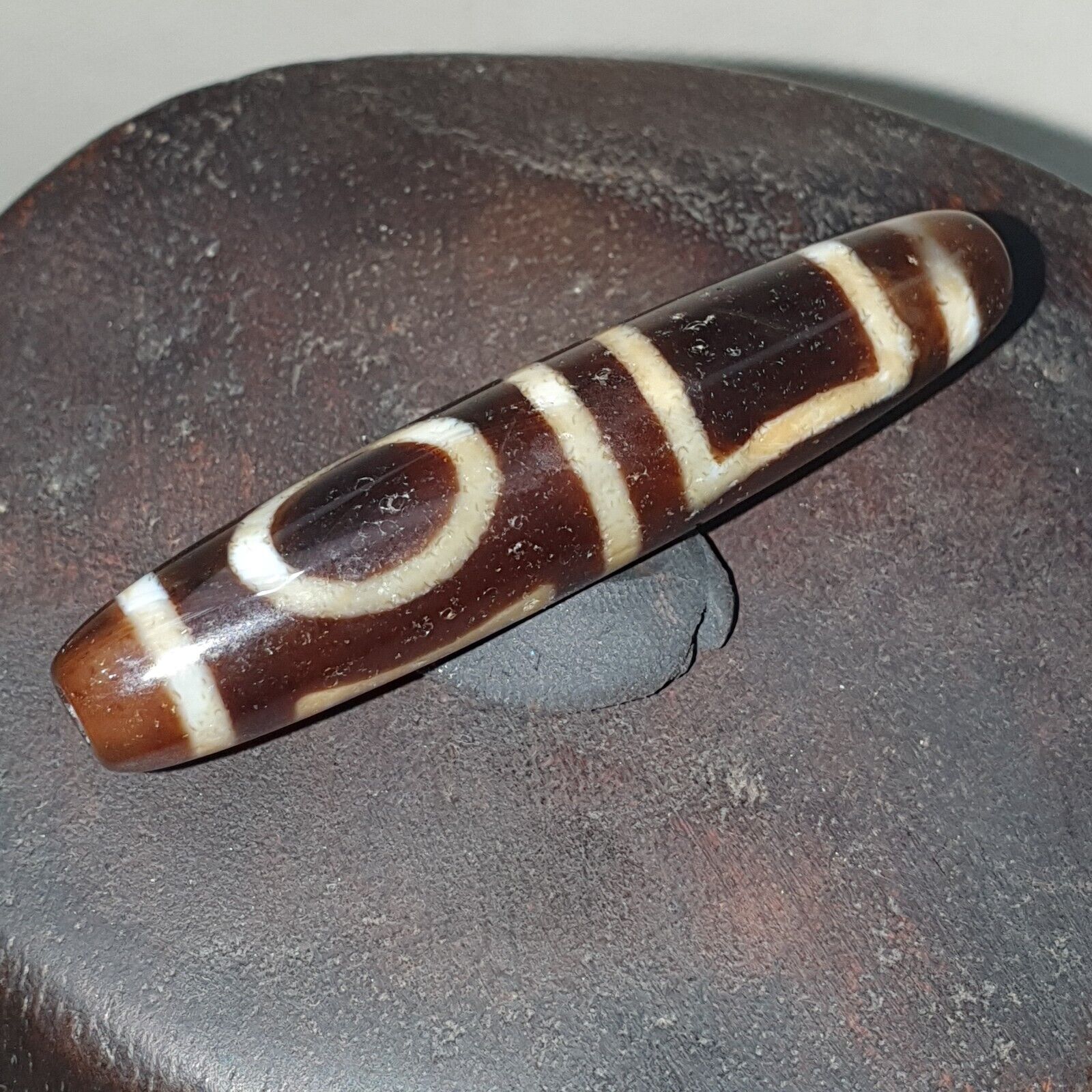 Rare Himalayan Tibetan Dzi Buddha Eye Quad Sakor Amulet Bead