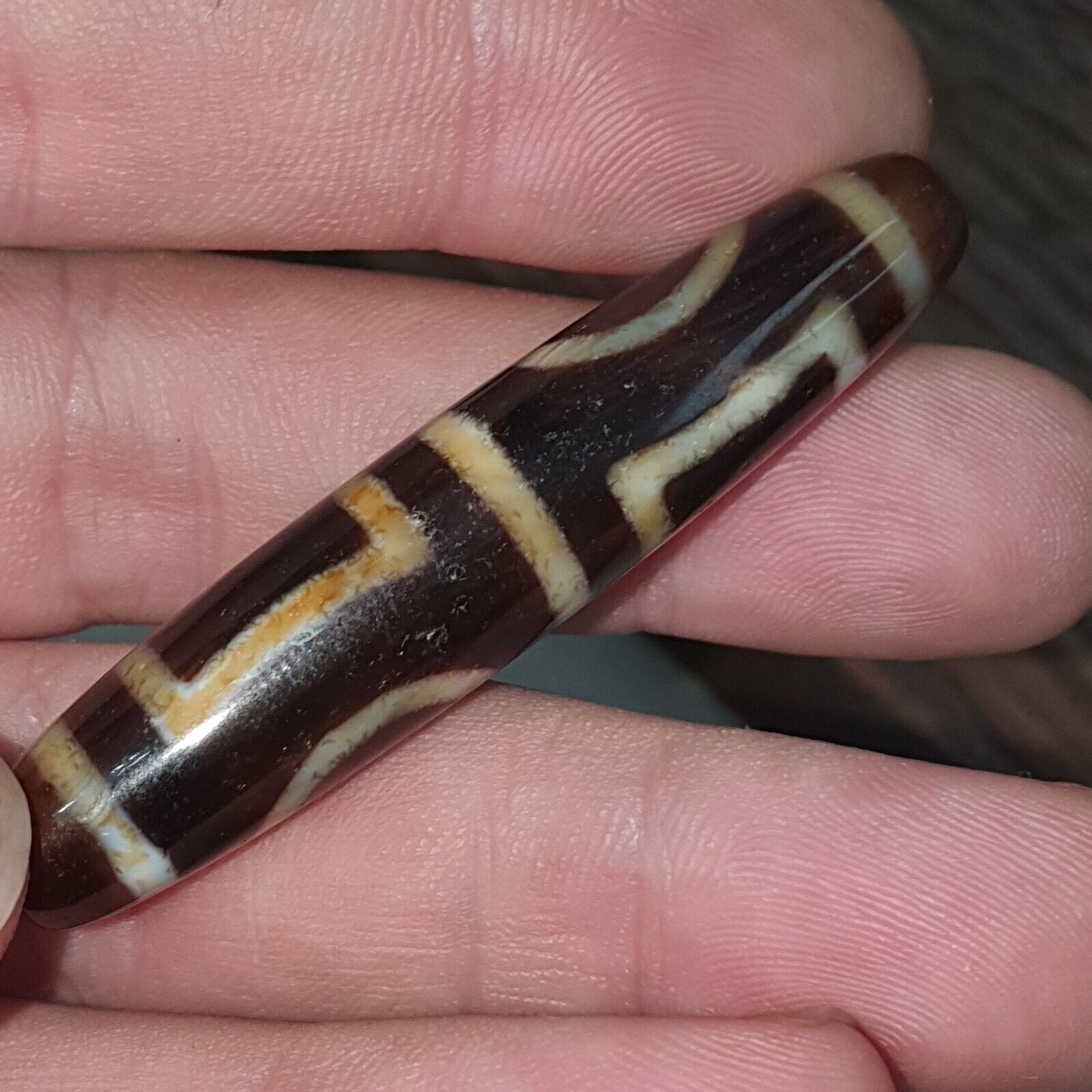 Rare Himalayan Tibetan Dzi Buddha Eye Quad Sakor Amulet Bead
