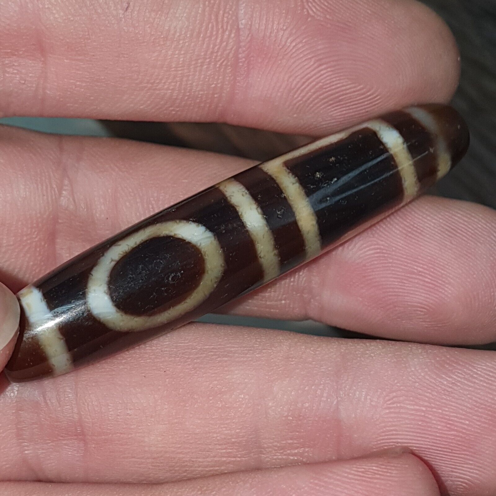 Rare Himalayan Tibetan Dzi Buddha Eye Quad Sakor Amulet Bead