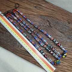 Vintage Venetian Style Chevron Feather Skunk Mix Glass Beads Necklace MX-121