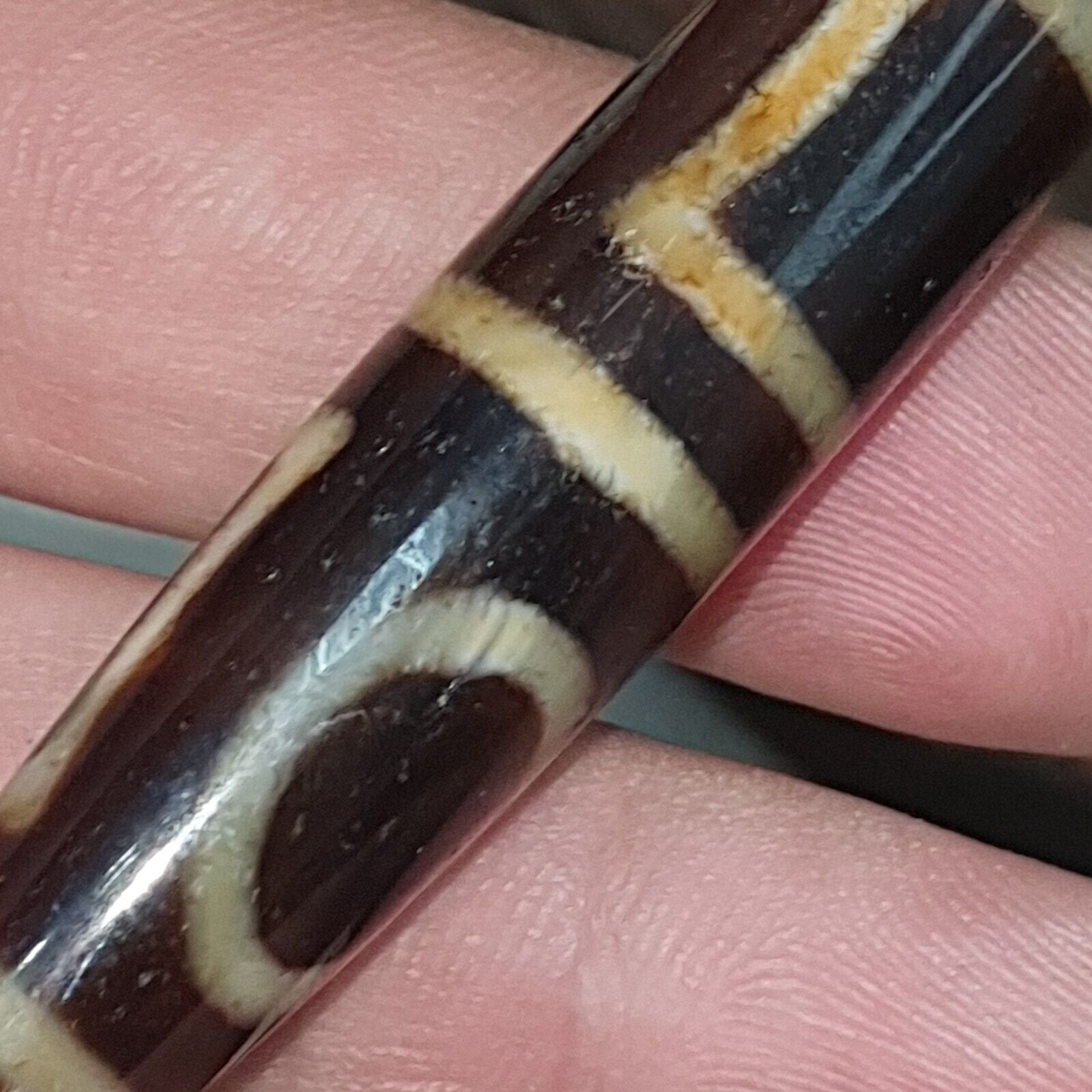 Rare Himalayan Tibetan Dzi Buddha Eye Quad Sakor Amulet Bead