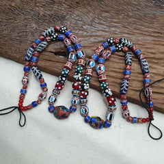 Vintage Venetian Style Chevron Feather Skunk Mix Glass Beads Necklace MX-121