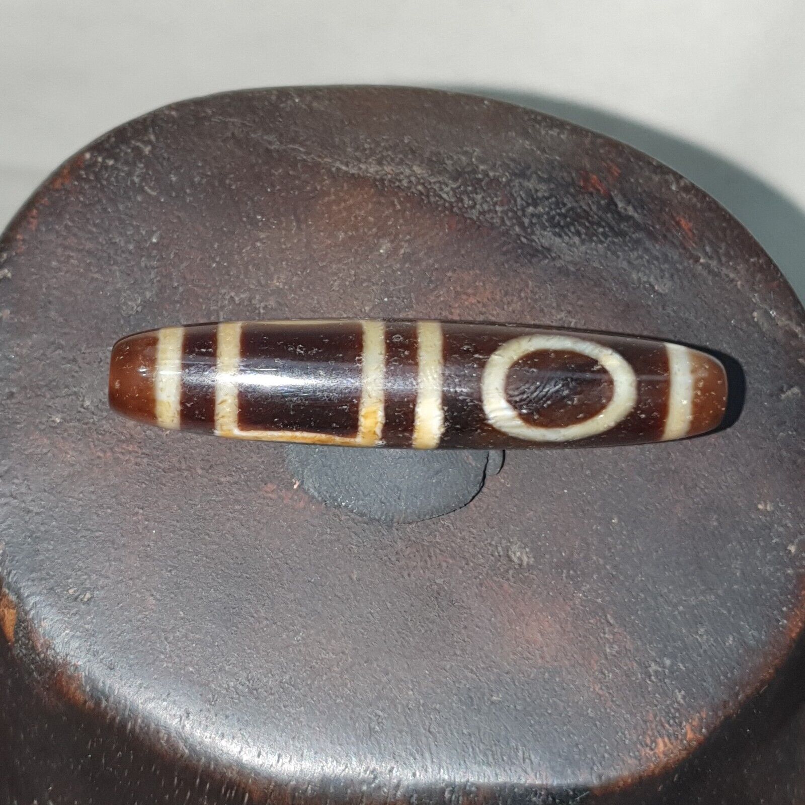 Rare Himalayan Tibetan Dzi Buddha Eye Quad Sakor Amulet Bead