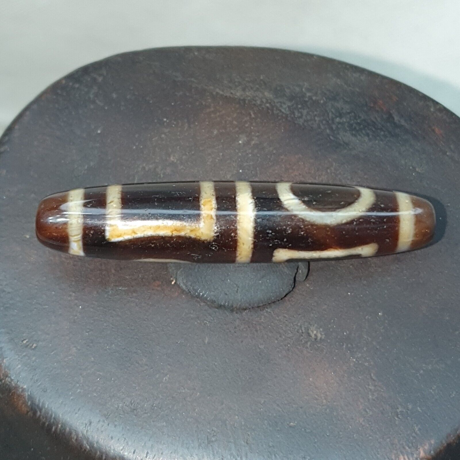 Rare Himalayan Tibetan Dzi Buddha Eye Quad Sakor Amulet Bead
