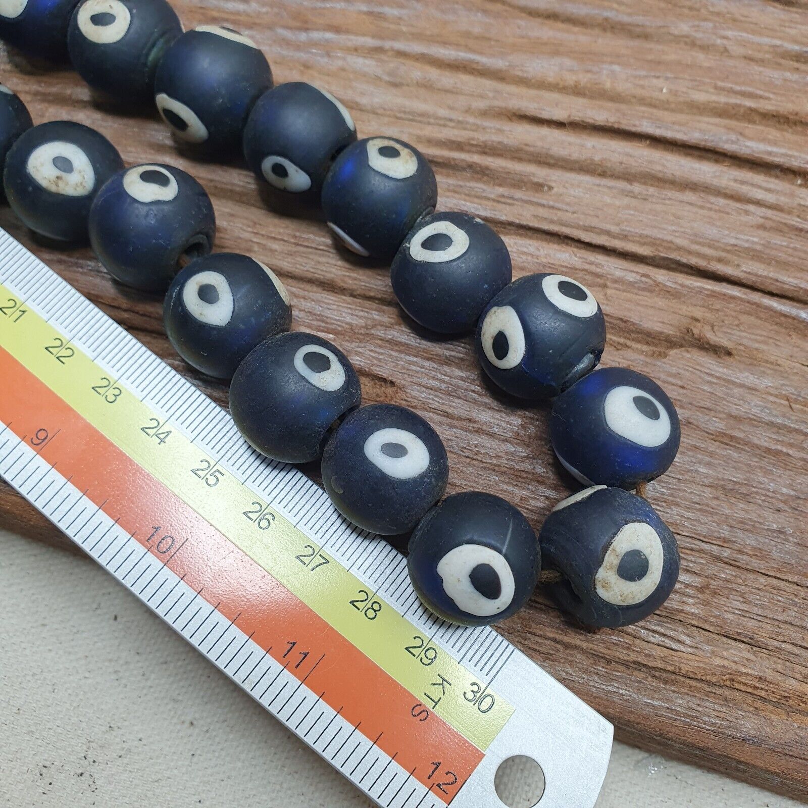 Amazing Vintage Evil-Eye old venetian-African Style Glass beads Strand 18-19mm