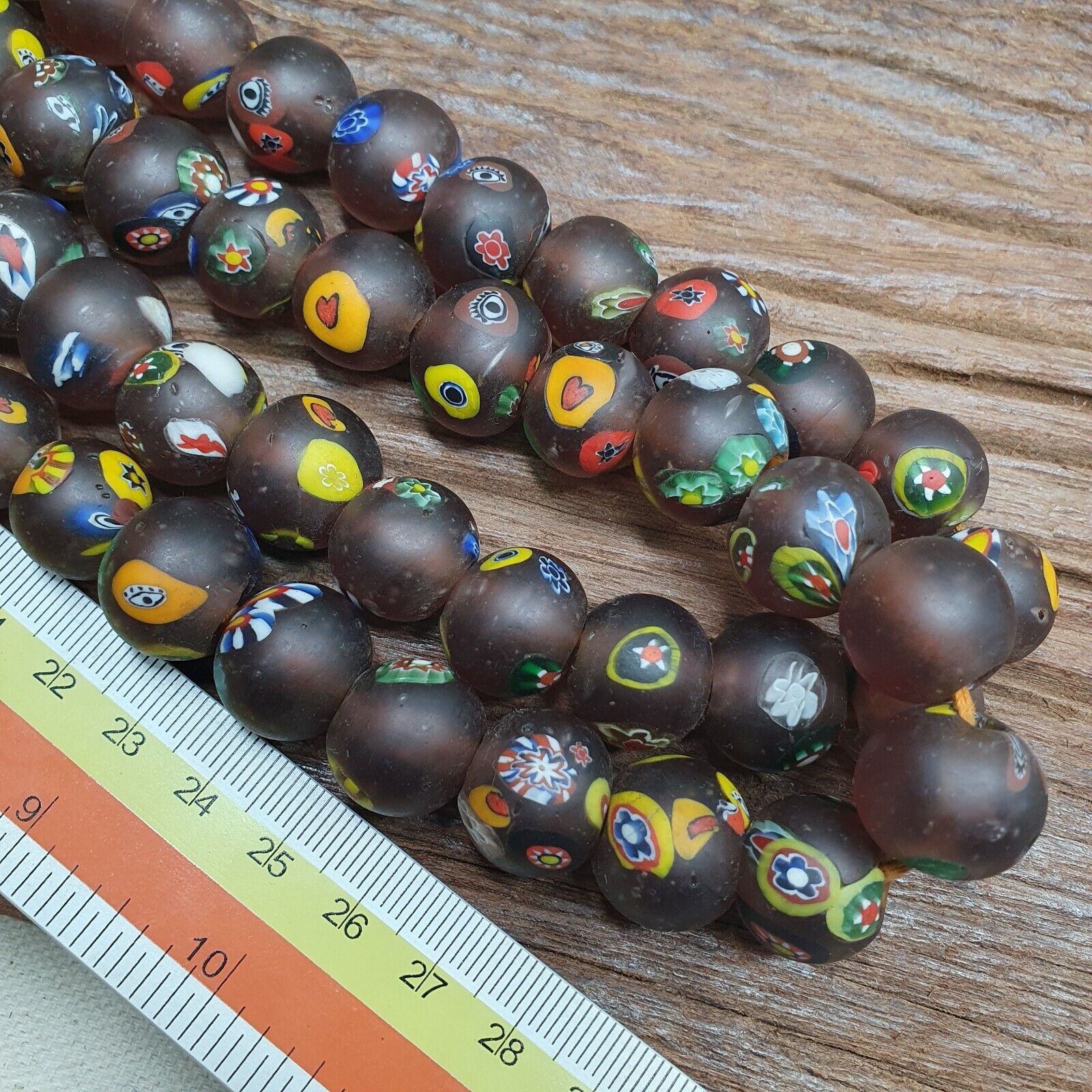 Amazing Vintage venetian-African Murano Style Glass beads Strand 15-16mm