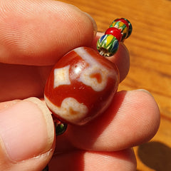 Himalayan Crystals, Chevron & Tibetan Red Agate Dzi Spiritual Amulet necklace