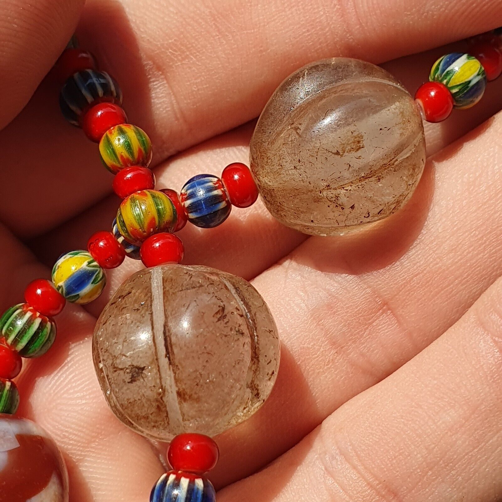 Himalayan Crystals, Chevron & Tibetan Red Agate Dzi Spiritual Amulet necklace