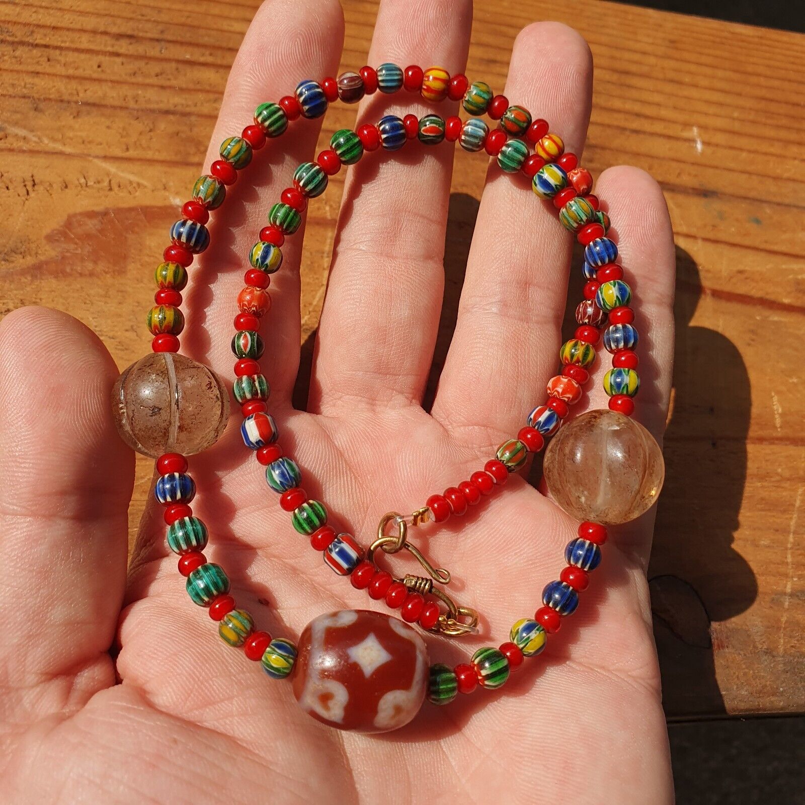 Himalayan Crystals, Chevron & Tibetan Red Agate Dzi Spiritual Amulet necklace