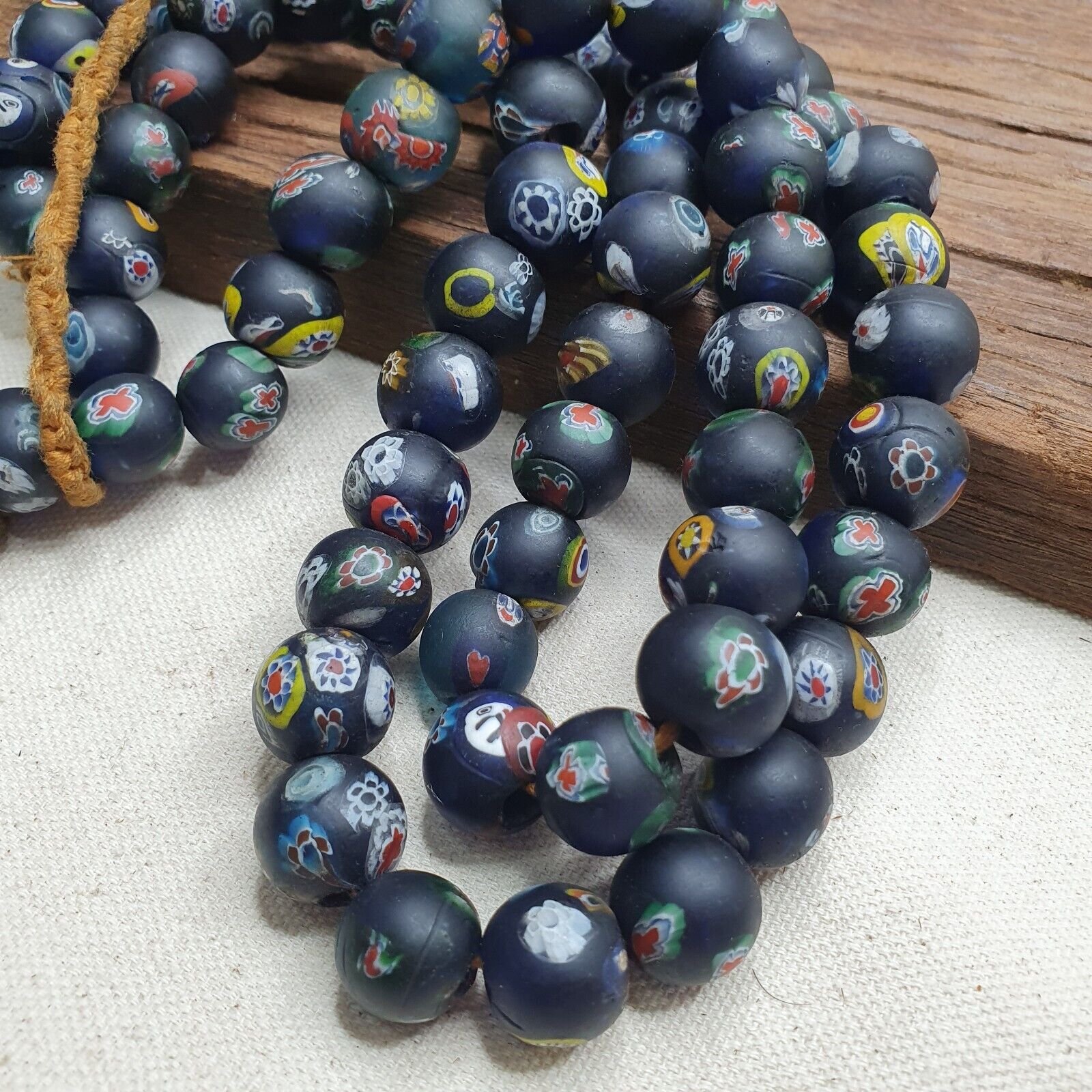 Vintage Beautiful Floral old venetian- African Style Glass beads Strand 15mm
