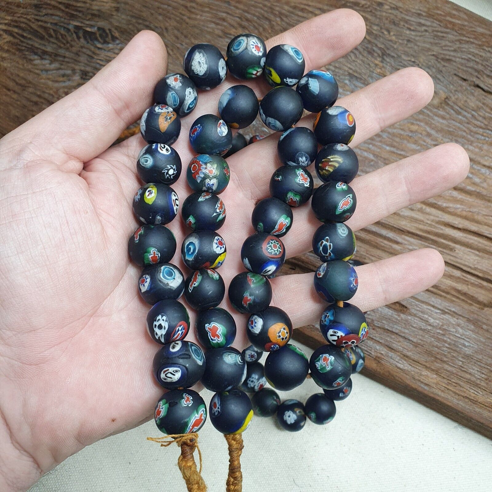 Vintage Beautiful Floral old venetian- African Style Glass beads Strand 15mm