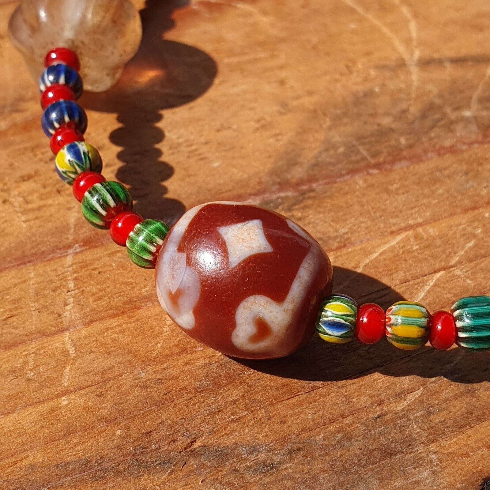 Himalayan Crystals, Chevron & Tibetan Red Agate Dzi Spiritual Amulet necklace
