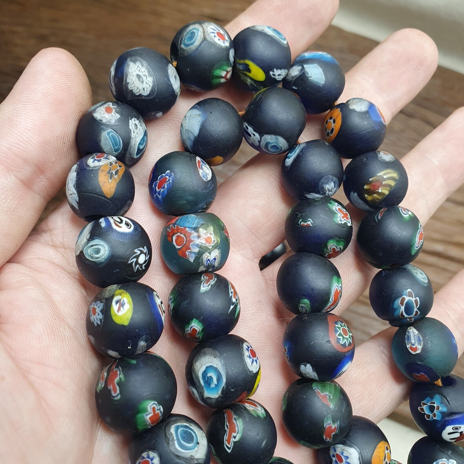 Vintage Beautiful Floral old venetian- African Style Glass beads Strand 15mm