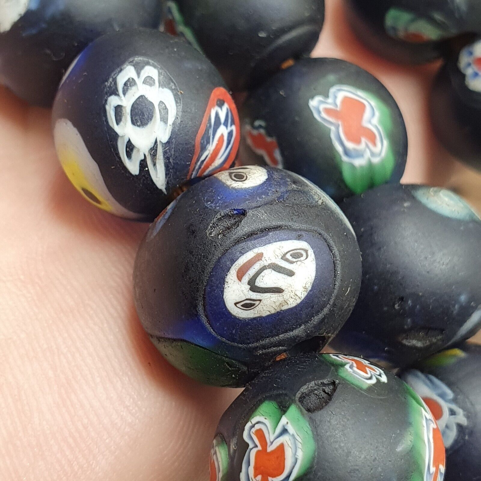 Vintage Beautiful Floral old venetian- African Style Glass beads Strand 15mm