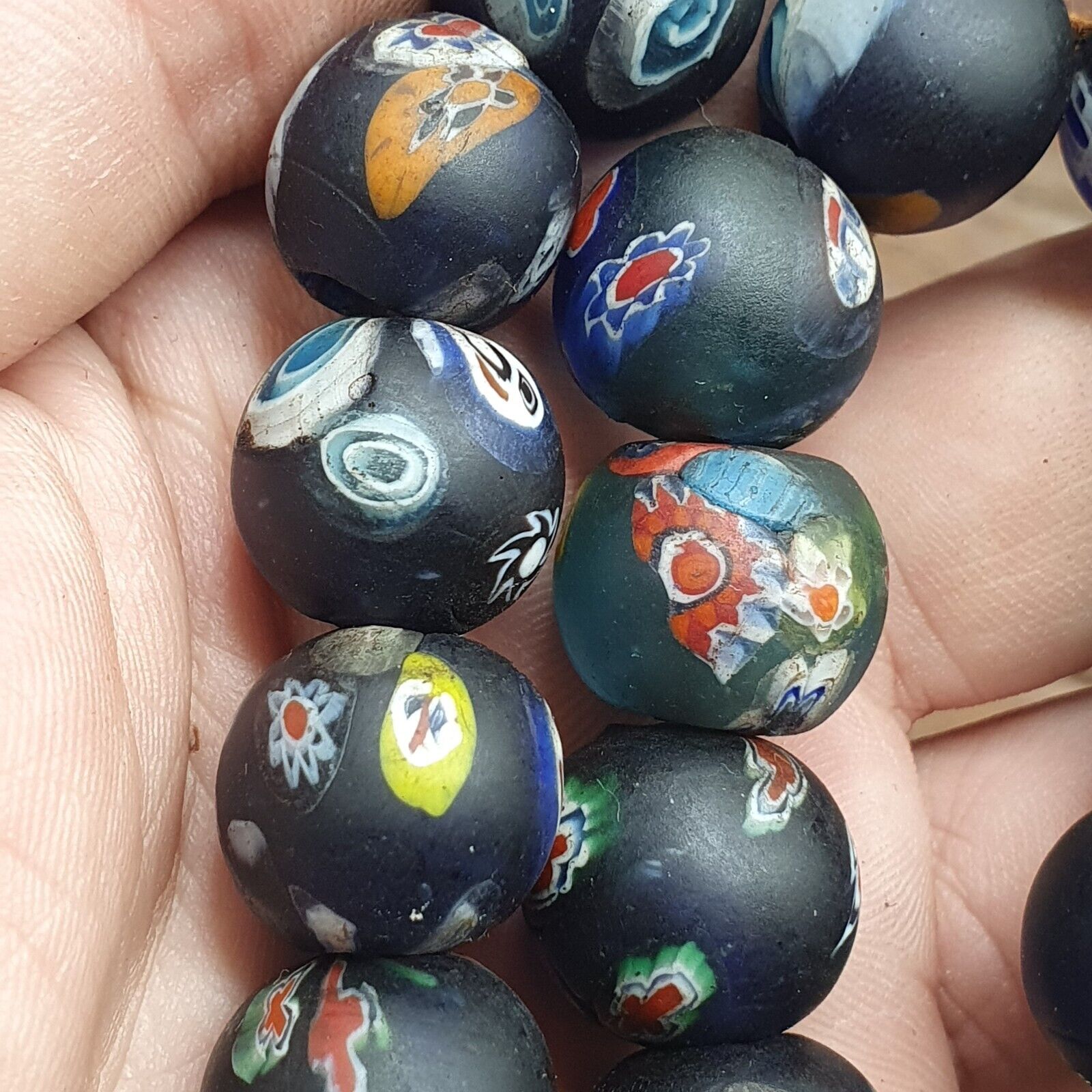 Vintage Beautiful Floral old venetian- African Style Glass beads Strand 15mm