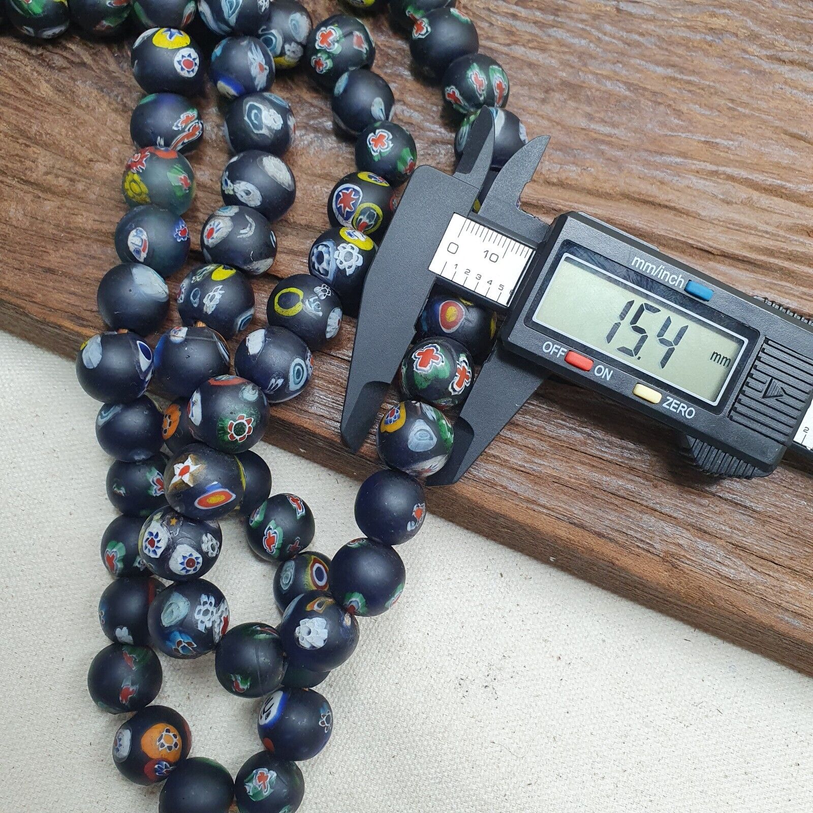 Vintage Beautiful Floral old venetian- African Style Glass beads Strand 15mm