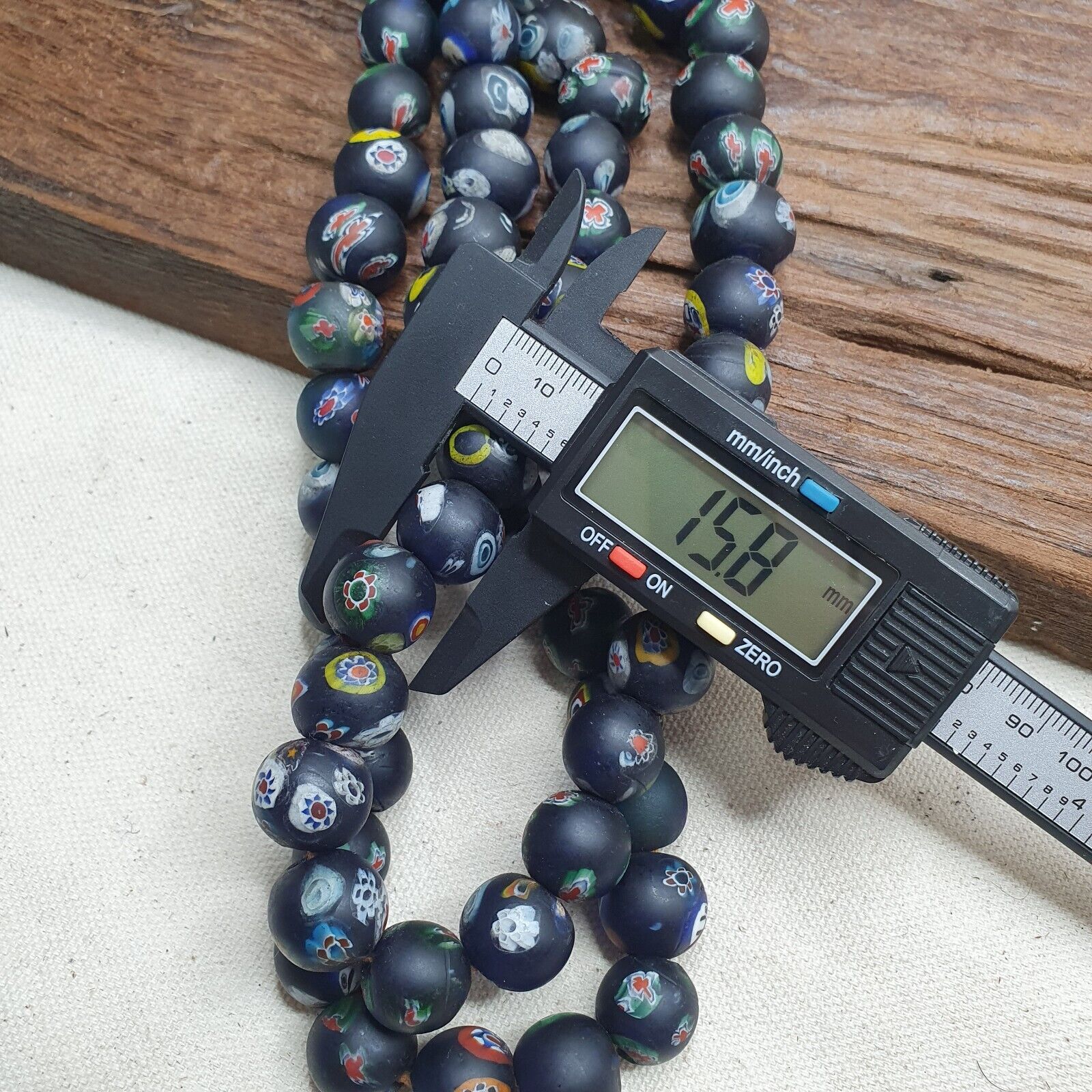 Vintage Beautiful Floral old venetian- African Style Glass beads Strand 15mm