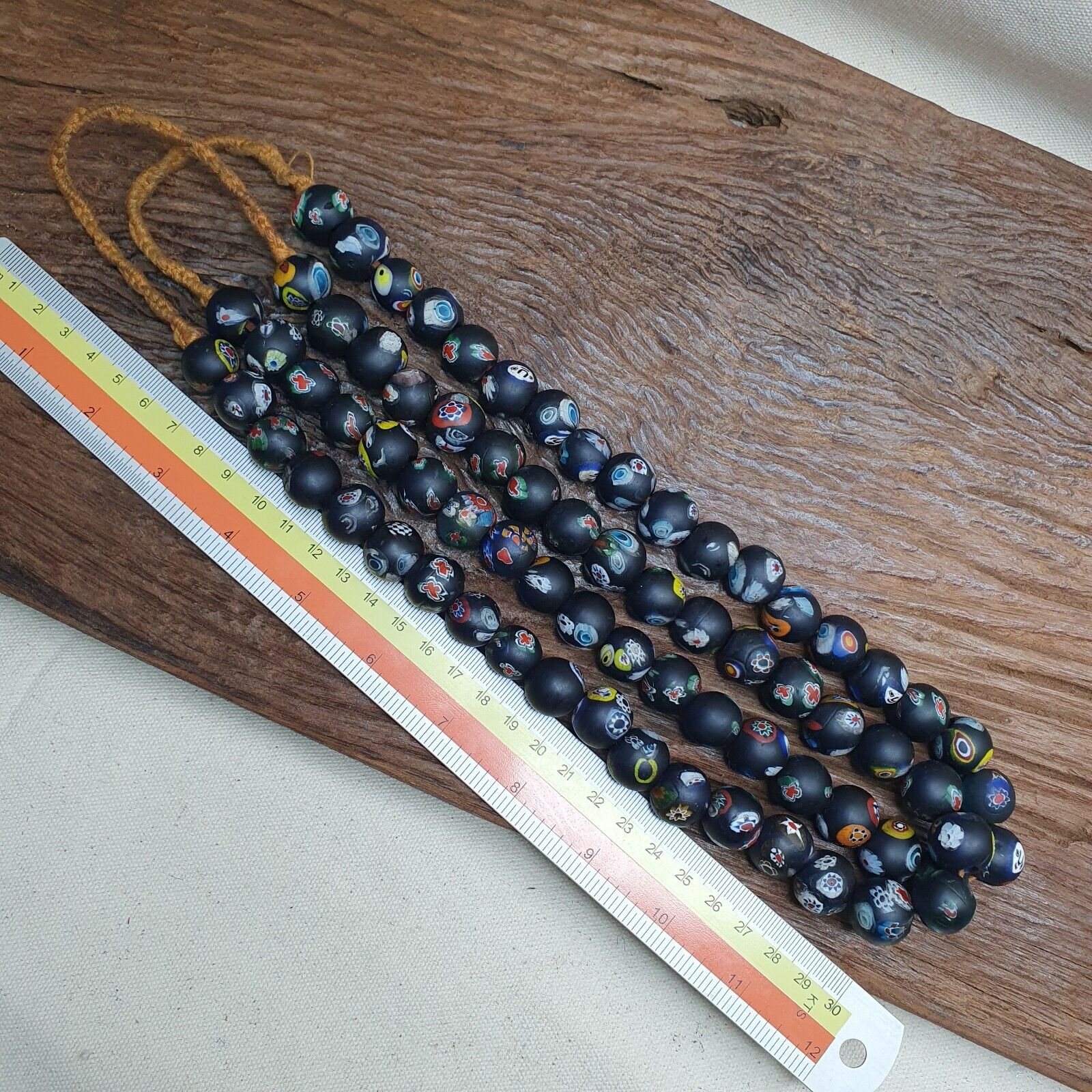 Vintage Beautiful Floral old venetian- African Style Glass beads Strand 15mm
