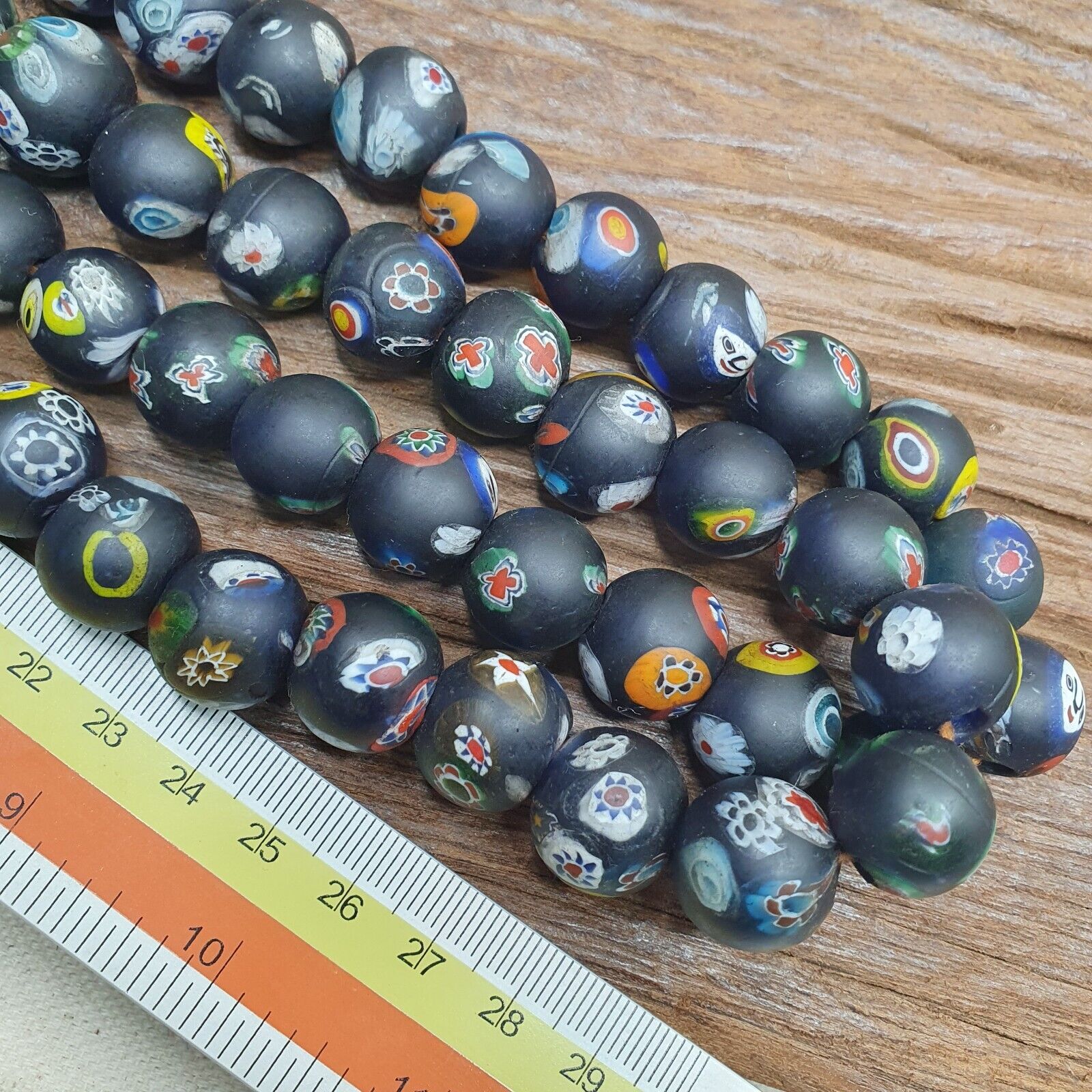 Vintage Beautiful Floral old venetian- African Style Glass beads Strand 15mm