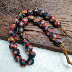Vintage venetian-African Murano Style Floral red Glass beads Strand 16mm
