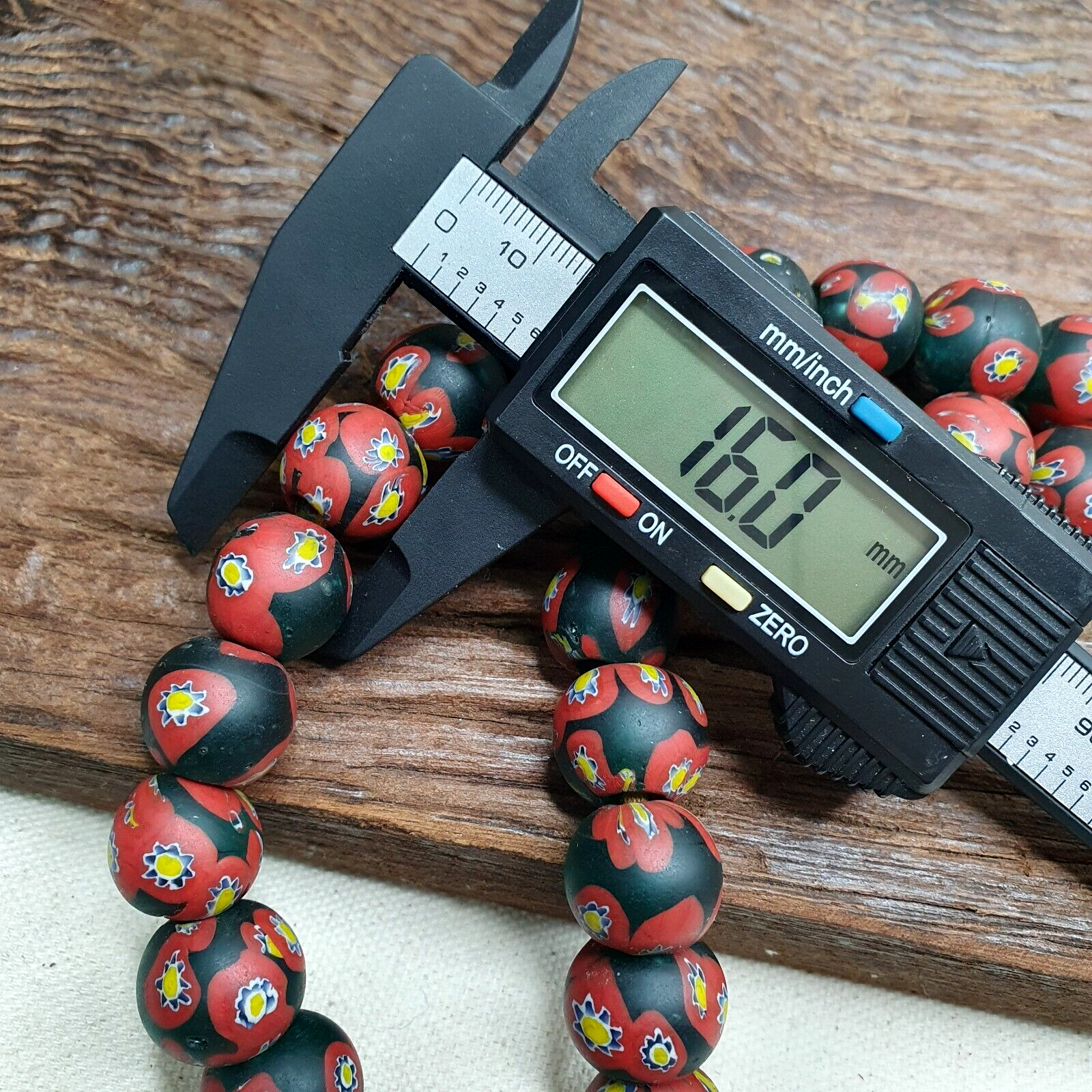 Vintage venetian-African Murano Style Floral red Glass beads Strand 16mm
