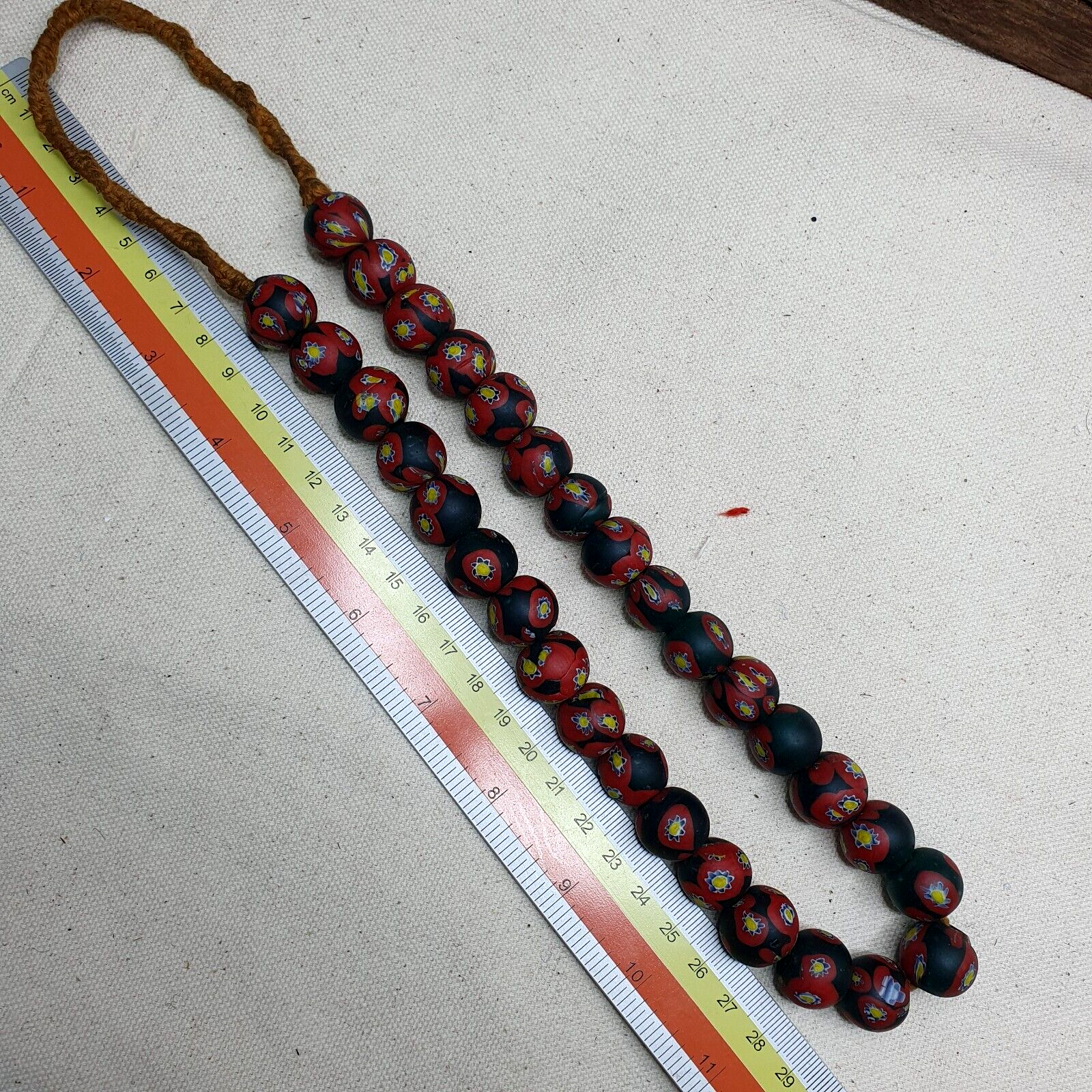Vintage venetian-African Murano Style Floral red Glass beads Strand 16mm