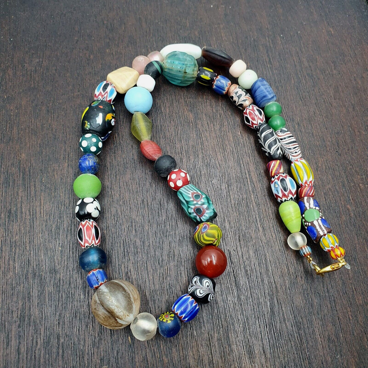 OLD AFRICAN Stone and GLASS BEADS With Big Himalayan crystal Quartz