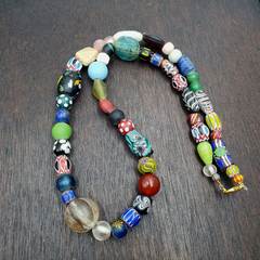 OLD AFRICAN Stone and GLASS BEADS With Big Himalayan crystal Quartz